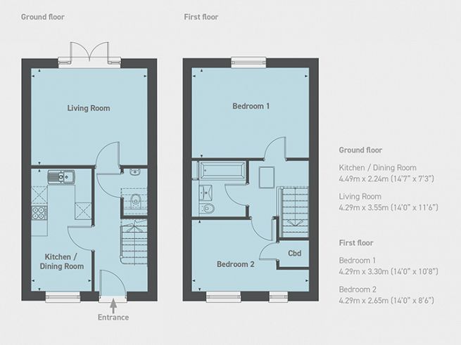 Floor plan 2 bedroom house - artist's impression subject to change